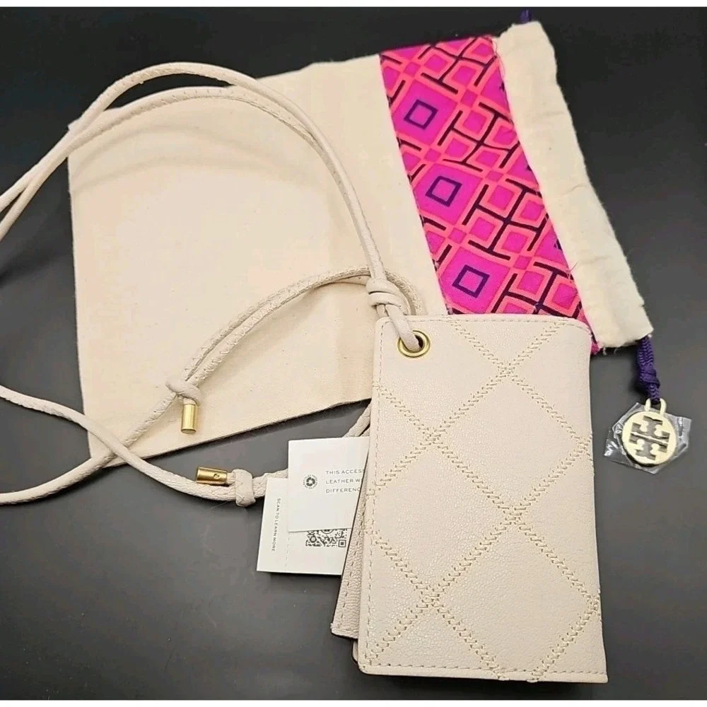 Tory Burch Willa Quilted Leather ID Card Case Lanyard+Dustbag Vacay Cruise New!